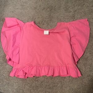 Pink, ruffle top, loose fitting